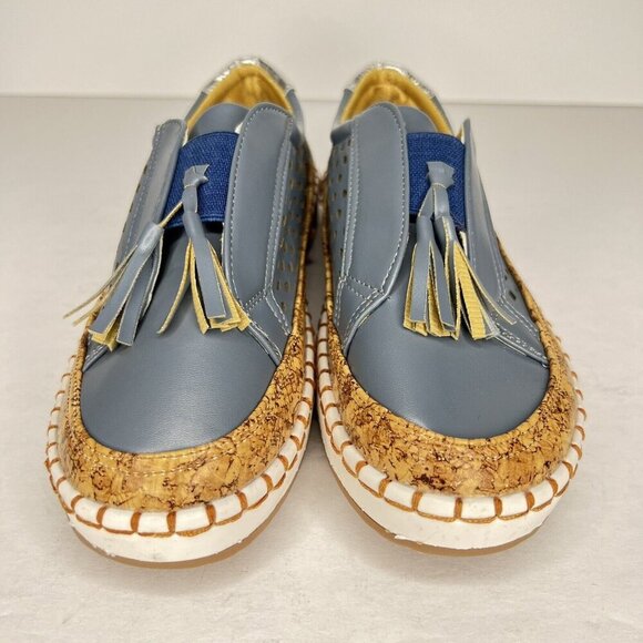 Breathable Light Weight Sky Blue Casual Sneaker Cork Like Accent Womens Size 7 - Picture 3 of 9